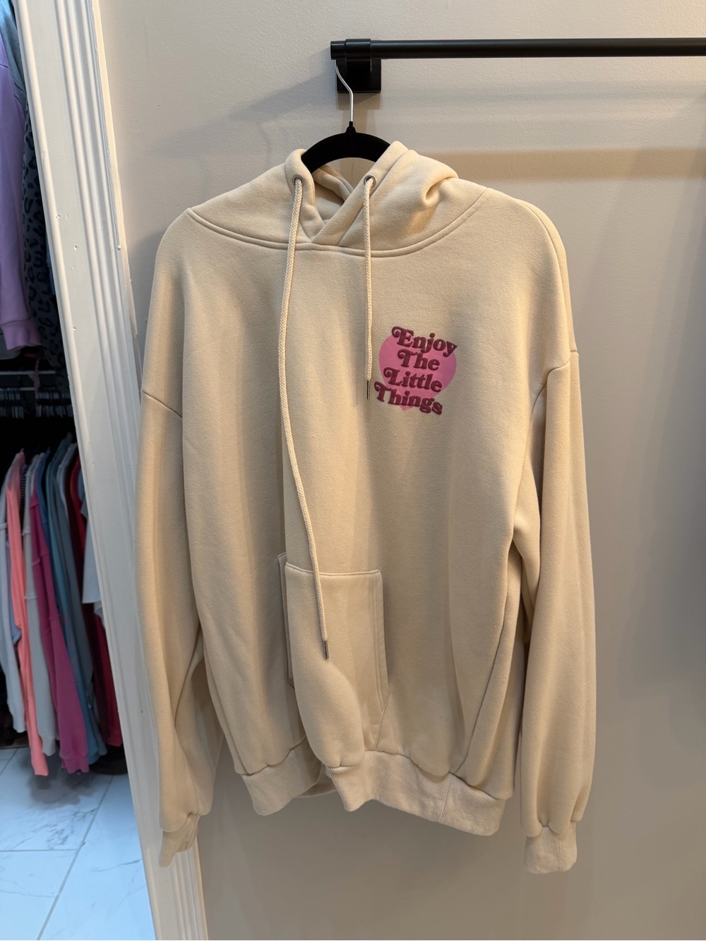 Altar'd State Cream Hoodie with Pink Heart Graphic